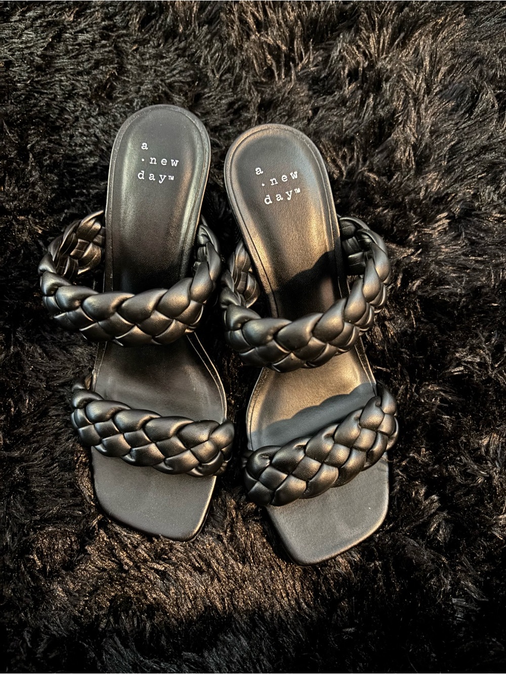 a new day Black Braided Double-Strap Slide Sandals